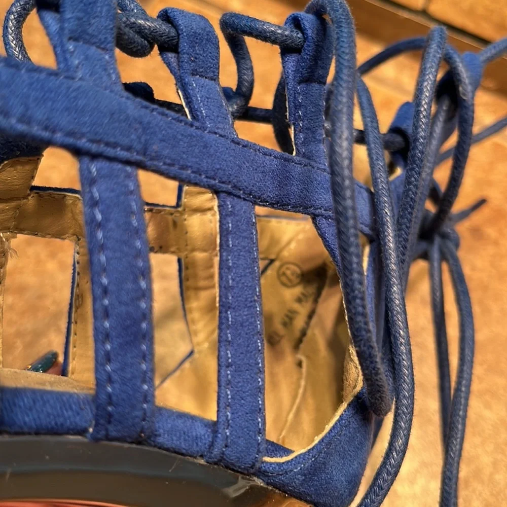 Blue Lace Up Platform Sandals